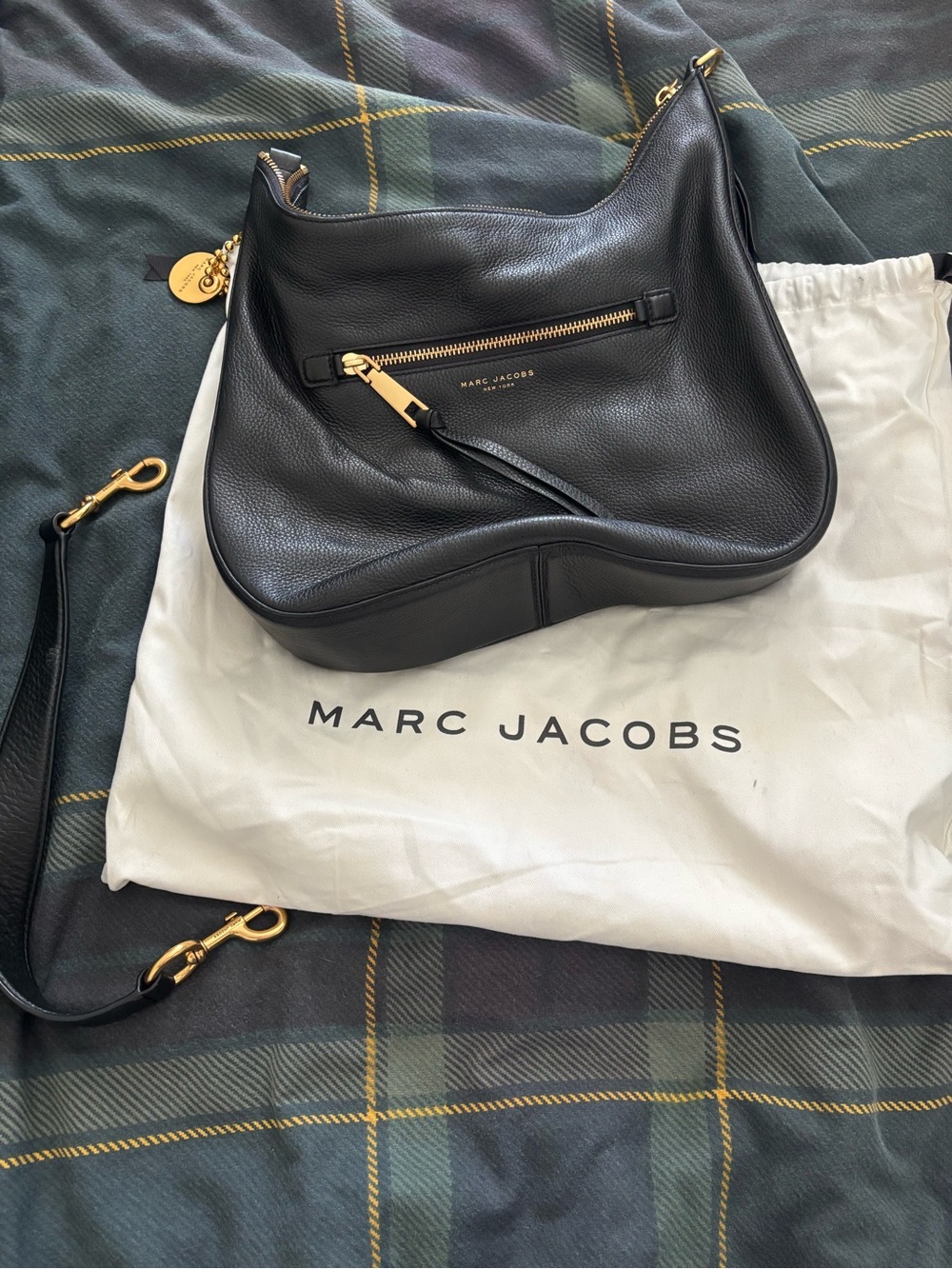 Marc Jacobs Black Leather Tote with Gold Hardware and Burgundy Interior